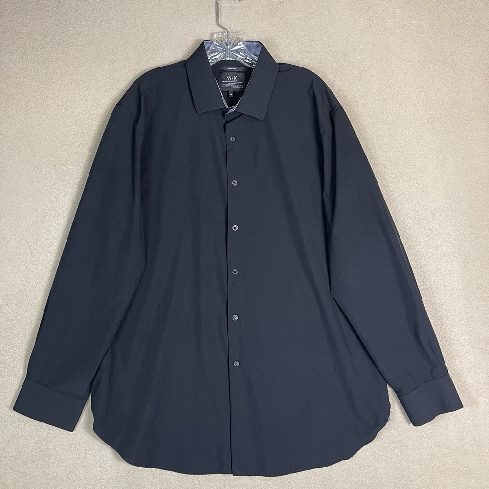 W.R.K Dress Shirt Mens 18 Black Slim Fit 4-Way Stretch LS WRB9SDC432-001